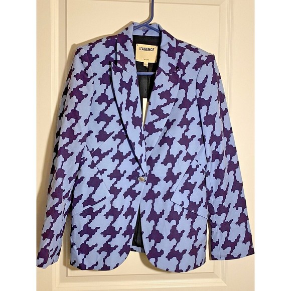 L'AGENCE Jackets & Blazers - L’AGENCE Chamberlain Blazer in Ramy Print on Crepe Suiting Dusk/Dark Aster, Sz 2